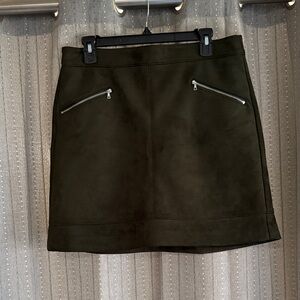 LOFT Olive Mini Skirt with Silver Zippers